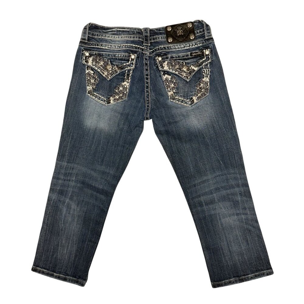 Miss Me Capris Womens Jeans 28 22 JP5810P Embroidered Studded Rhinestones Blue - Picture 5 of 8